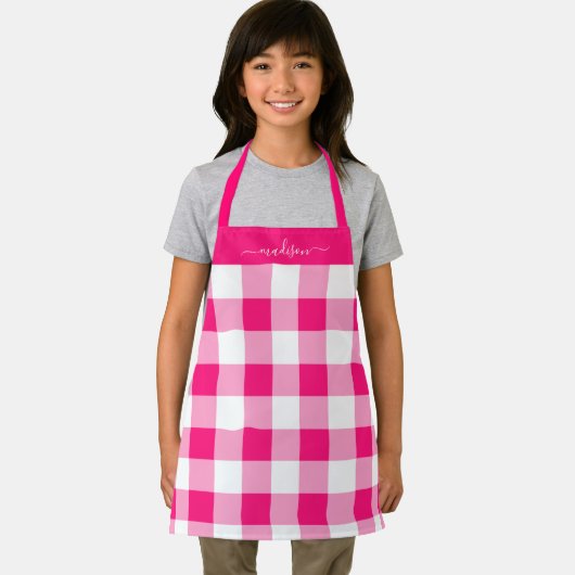 Moderne magenta gingham-Skriptbezeichnung Schürze (Insitu)