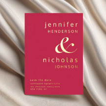 Moderne Magenta Hochzeit Save The Date Gold