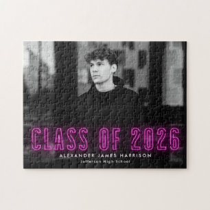Moderne Magenta Neon Class 2025 Abschluss Foto Puzzle
