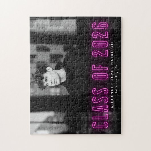 Moderne Magenta Neon Class 2025 Abschluss Foto Puzzle (Vertikal)