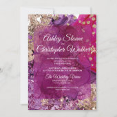 Moderne Magenta-Pflaume-Gold-QR-Code-Hochzeit Einladung (Vorderseite)