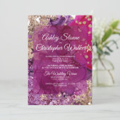 Moderne Magenta-Pflaume-Gold-QR-Code-Hochzeit Einladung (Stehend Vorderseite)