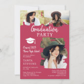 Moderne Magenta Pinselstrich 3 Foto Abschluss Einladung (Vorderseite)