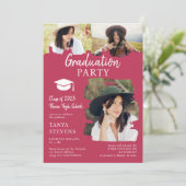 Moderne Magenta Pinselstrich 3 Foto Abschluss Einladung (Stehend Vorderseite)