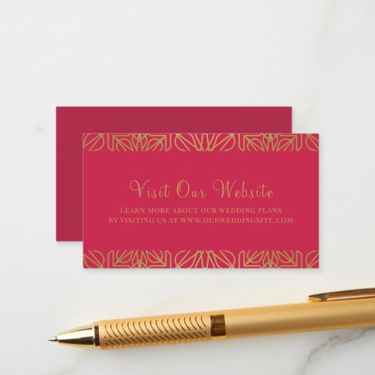 Moderne Magenta Red Gold Hochzeitskarte Begleitkarte (Vorderseite/Rückseite Beispiel)