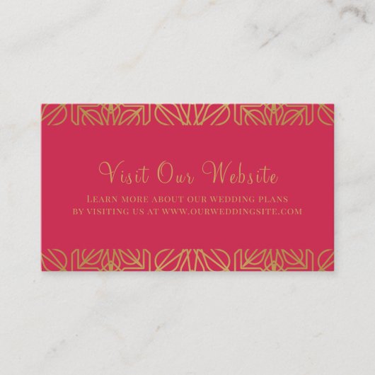 Moderne Magenta Red Gold Hochzeitskarte Begleitkarte (Vorderseite)