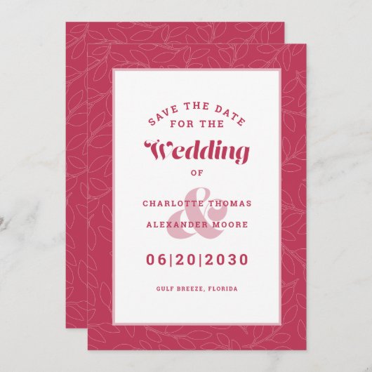 Moderne Magenta Red Pattern Wedding Verlobung Save The Date (Vorne/Hinten)