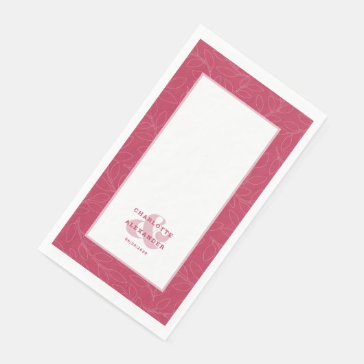 Moderne Magenta Red Wedding Bride & Groom Muster Serviette (Ecke)