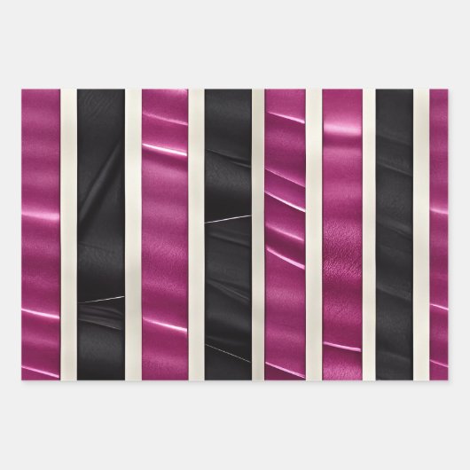 Moderne Magenta Schwarz-weiße, fette Streifen Geschenkpapier Set (Vorderseite 3)