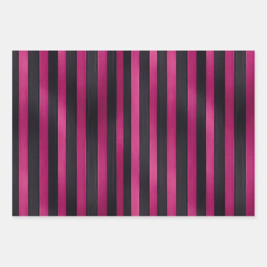 Moderne Magenta Schwarz-weiße, fette Streifen Geschenkpapier Set (Vorderseite 2)