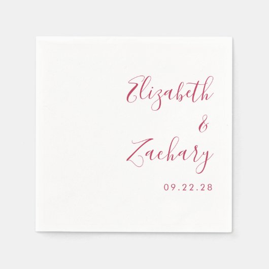 Moderne Magenta Script Wedding Serviette (Vorderseite)