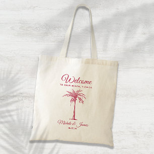 Moderne Magenta Tropical Palm Tree Hochzeit Willko Tragetasche