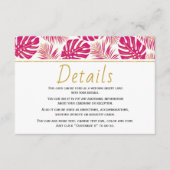 Moderne magenta tropische Blätter Hochzeitsdetails Begleitkarte (Vorderseite)