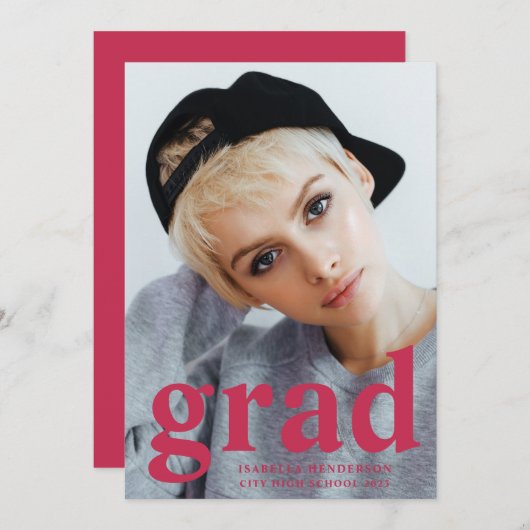 Moderne Magenta Typografie Foto Abschluss Ankündigung (Vorne/Hinten)