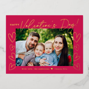 Moderne Magenta und Gold Schrift Valentinstag Folien Feiertagspostkarte