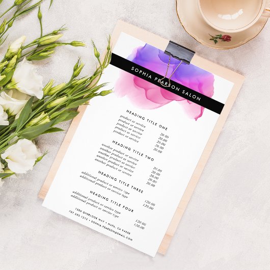 Moderne Magenta Wasserfarbenpreise & Dienstleistun Flyer