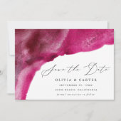 Moderne Magenta Wasserfarbenwellen Save The Date (Vorderseite)