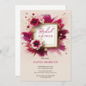 Moderne magentinrosa Blume Goldrahmen Bridal Einladung (Vorne/Hinten)