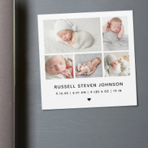 Moderne Magnet-Karte für 5 Fotos zur Geburtshinkun