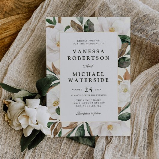 Moderne Magnolia Blumen Hochzeit Einladung