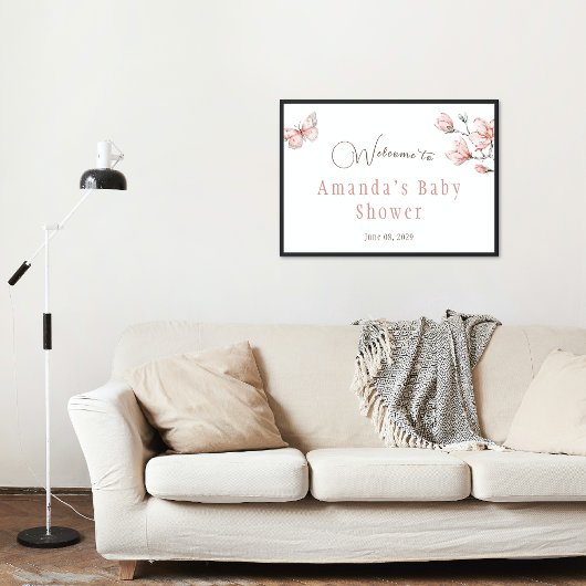 Moderne Magnolia Blush Pink Butterfly Babydusche Banner