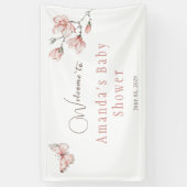 Moderne Magnolia Blush Pink Butterfly Babydusche Banner (Vertikal)