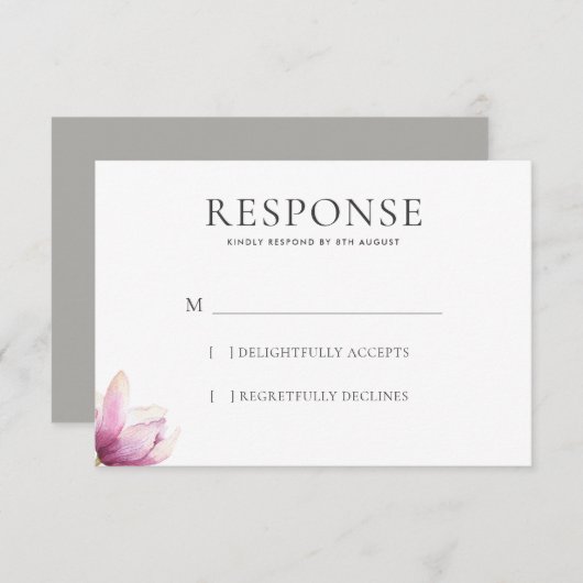 Moderne Magnolia-WEdding-Reaktion RSVP Karte (Vorne/Hinten)