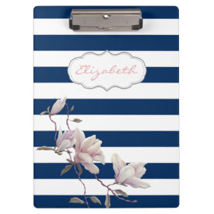 Moderne Magnolie auf navyblauen Streifen - Persona Klemmbrett