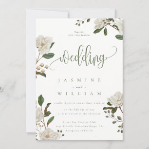 Moderne Magnolien-Hochzeit Einladung