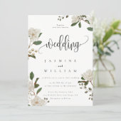 Moderne Magnolien-Hochzeit Einladung (Stehend Vorderseite)