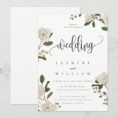 Moderne Magnolien-Hochzeit Einladung (Vorne/Hinten)