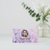 Moderne Make-up-Blumenmuster-lila Foto-QR-Code Visitenkarte (Stehend Vorderseite)