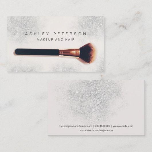 Moderne Make-up-Bürste Foto Silber Glitzer Staub Visitenkarte (Vorne/Hinten)