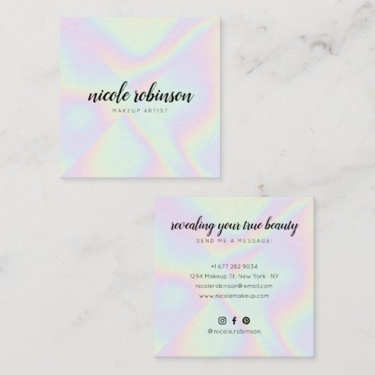 Moderne Makeup Künstlerpastellle Regenbogen hologr Quadratische Visitenkarte (Vorne/Hinten)