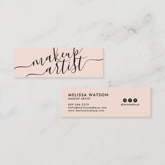 Moderne Makeup Künstlertypografie Korallen rosa Tr Mini Visitenkarte (Vorne/Hinten)