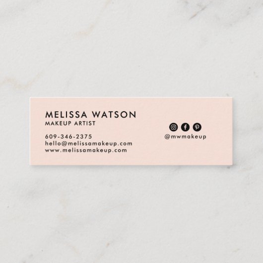 Moderne Makeup Künstlertypografie Korallen rosa Tr Mini Visitenkarte (Rückseite)