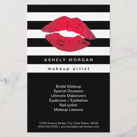 Moderne Makeup Red Lips - Chic Schwarz-weiß Strips Flyer (Vorne)