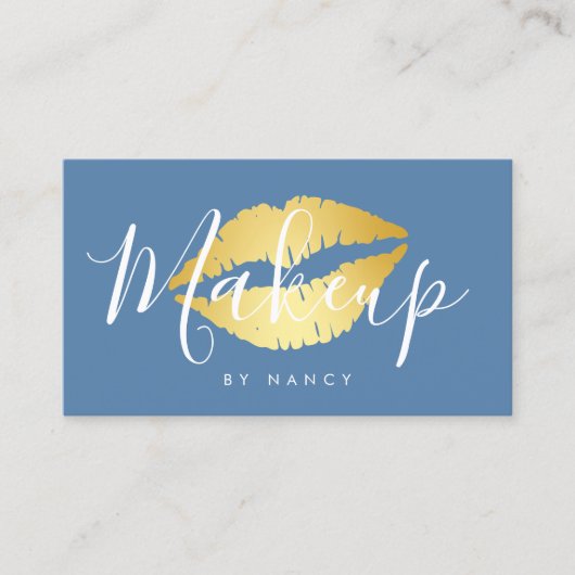 Moderne Makeup Typografie Dusty Blue Lips Visitenkarte (Vorderseite)
