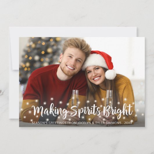 Moderne MAKING SPIRITS BRIGHT-Schrift Lichterkette Feiertagskarte (Vorderseite)