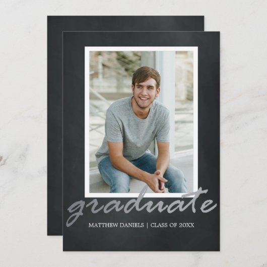 Moderne Male Foto Frame Graduation Party einladen Einladung (Vorne/Hinten)