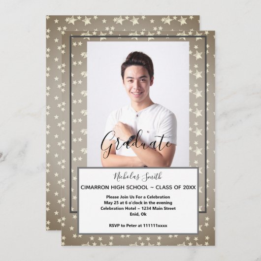 MODERNE MALE GRAD GRAY STARS | SCHULATIONSPARTEI EINLADUNG (Vorne/Hinten)