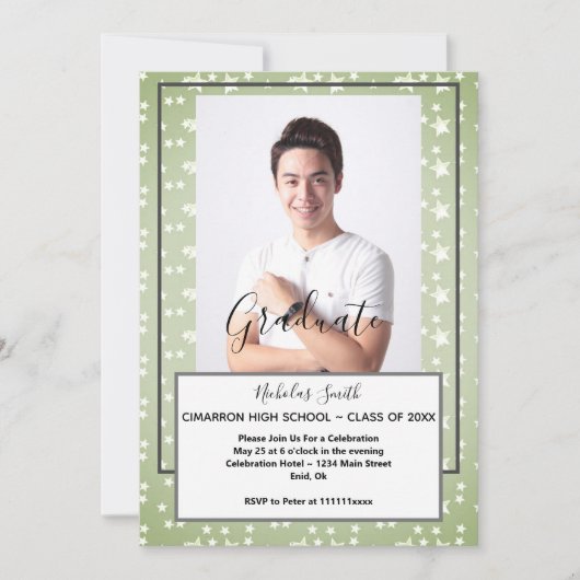 MODERNE MALE GRAD GREEN STARS | SCHULATIONSPARTEI EINLADUNG (Vorderseite)