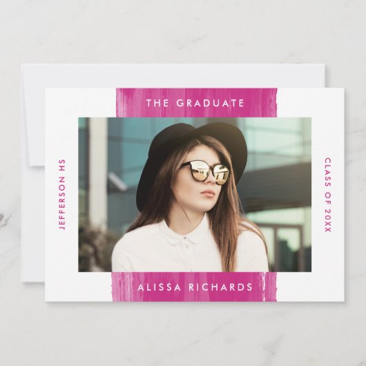 Moderne Maler Magenta Foto Graduation Party Einladung (Vorderseite)