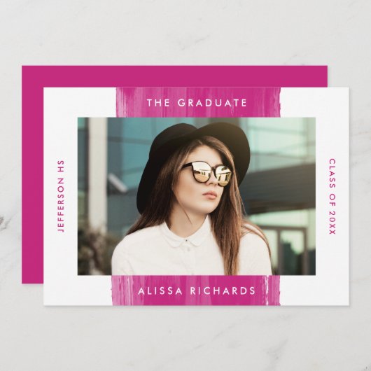Moderne Maler Magenta Foto Graduation Party Einladung (Vorne/Hinten)