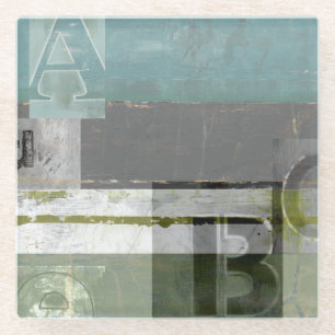 Moderne Malerei mit versammelten Buchstaben Glasuntersetzer