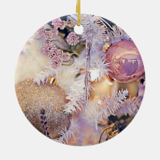 Moderne Malerei Weihnachtsbaum Lila Dekorationen Keramik Ornament (Hinten)