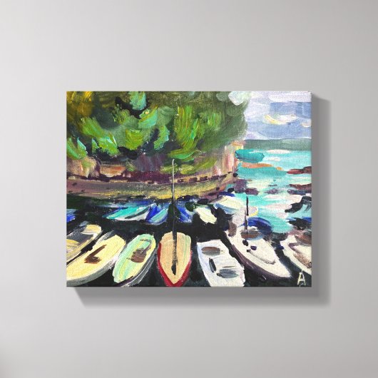 Moderne Malerlandschaft, Badeort, Boote Leinwanddruck (Vorderseite)