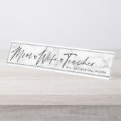 Moderne Mama, Ehefrau, Lehrer Weiß & Grau Marmor Schreibtischnamensplakette (Vorderseite )