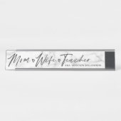 Moderne Mama, Ehefrau, Lehrer Weiß & Grau Marmor Schreibtischnamensplakette (Vorderseite )