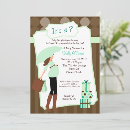 Moderne Mama Kinderdusche Einladung - Junge oder M (Stehend Vorderseite)